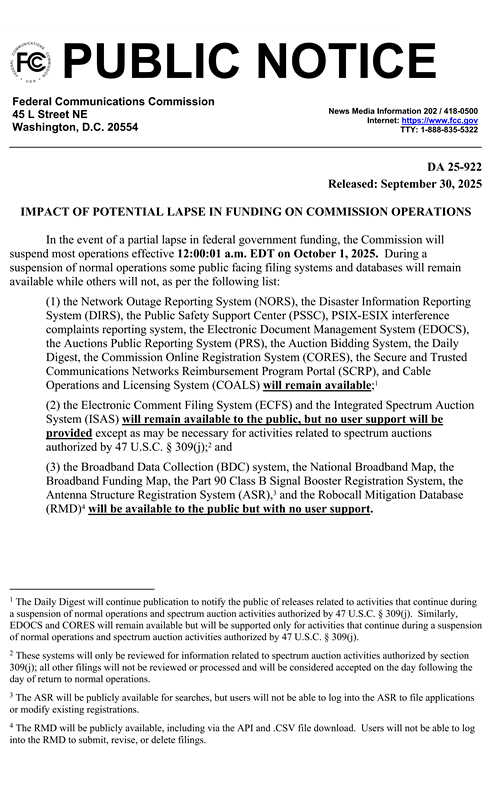 紧急通知:美国FCC停摆,FCC ID发证暂停(图1)