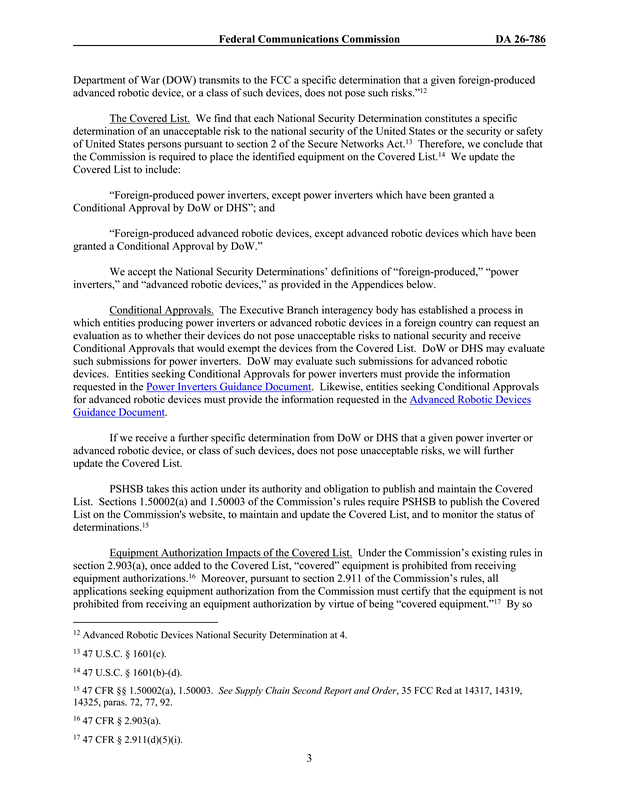 美国FCC更新受控清单：外国生产的“先进机器人设备”、“联网电力逆变器”被列入管制范围(图3)