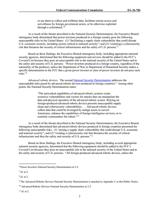 美国FCC更新受控清单：外国生产的“先进机器人设备”、“联网电力逆变器”被列入管制范围(图2)